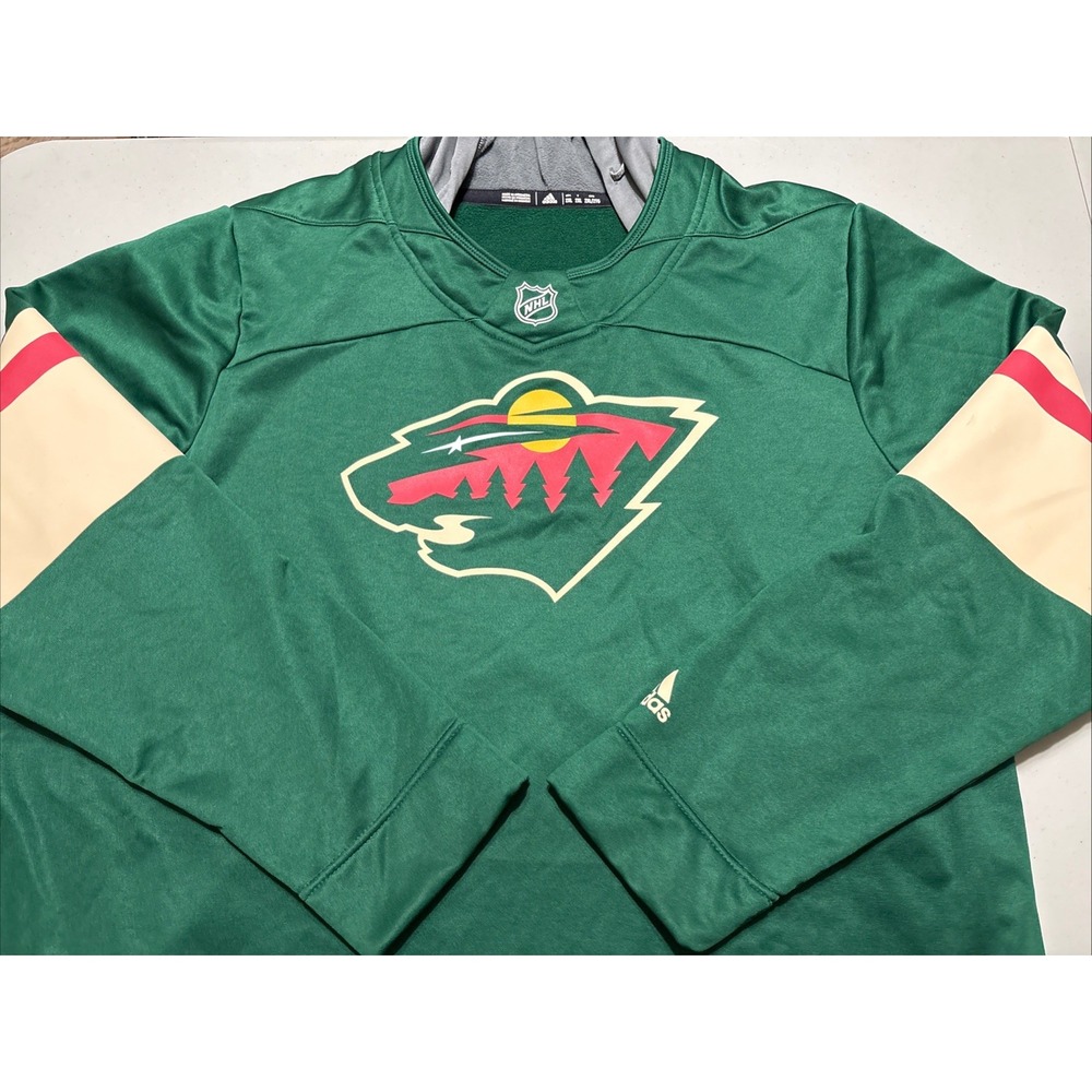Adidas Authentic Minnesota Wild Skate lace  Jersery Hoodie Size 2XL Men's NHL